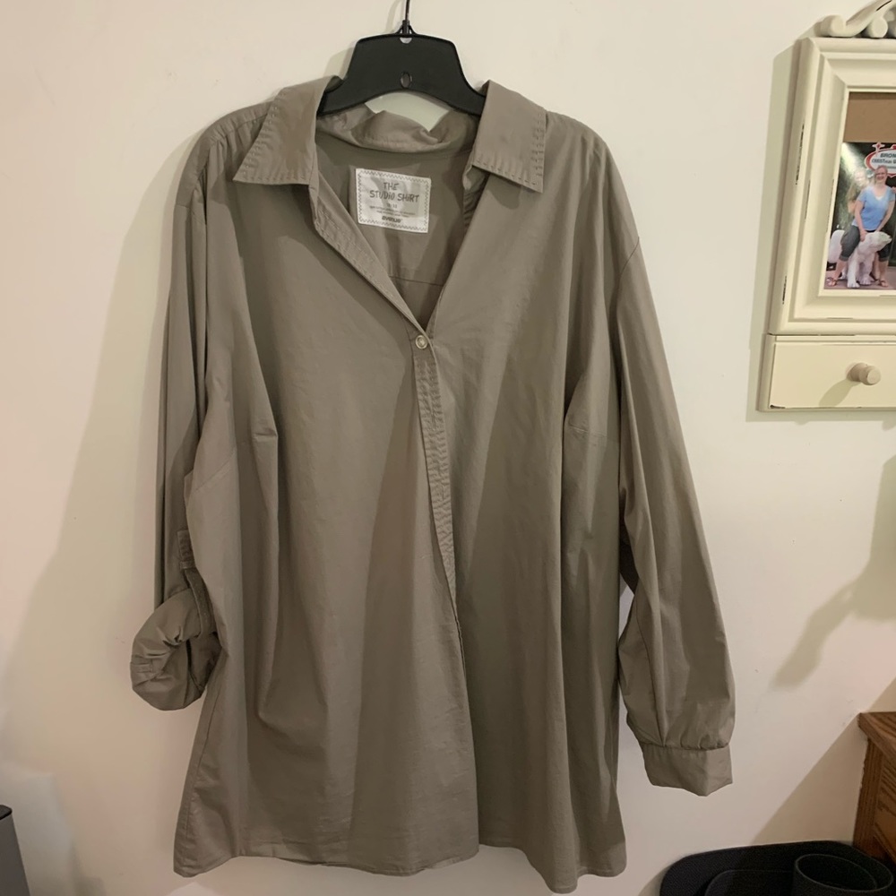 Army Green Button Down Boyfriend Shirt Sz 30/32